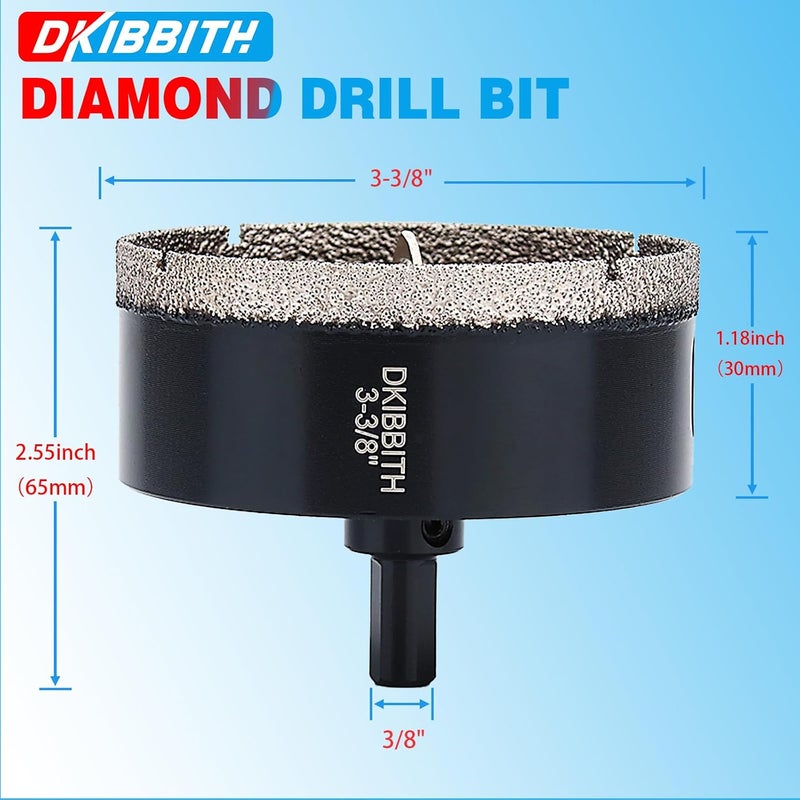 DKIBBITH 3-3/8" Diamond Hole-Saw Bits with Pilot Drill Bit - 3-3/8" Diamond Tipped Tile Hole Saws with Guiding Bit for Porcelain Tile Ceramic Pottery Granite Stone Glass Bottles 85mm. - Image 2